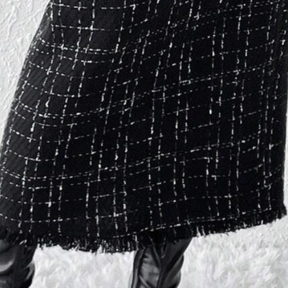 Classic Tweed Button Crop Jacket Midi Frayed Hem Skirt Set - Picture 9 of 10